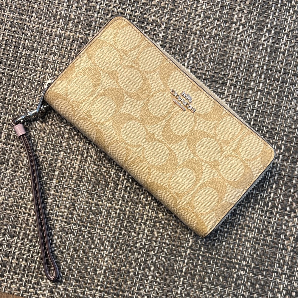 Coach Beige Signature Wristlet